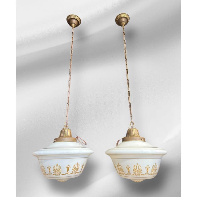 1900 Mid-Century Modern Schoolhouse Pendant Lights - a Pair For Sale - Image 9 of 12