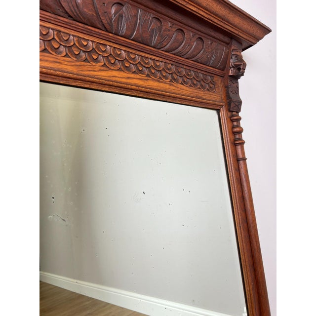 Antique French Oak Wall Mirror wirh Carved Frame For Sale - Image 11 of 14