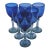 Late 20th Century Mexican Hand-Blown Cobalt Blue Wine Goblets With Aqua Stems 8" - Set of Six For Sale