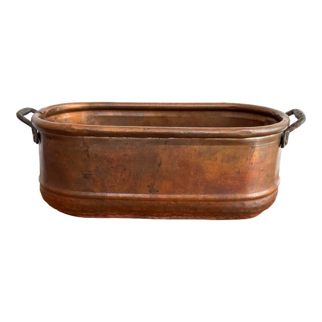 Long Rustic Copper Planter Cachepot With Handles For Sale