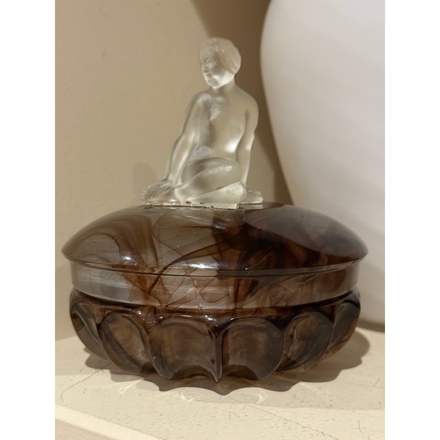 Antique Thomas Davidson Glass Jewelry Box England 1922 With Woman Sculpture For Sale - Image 6 of 8