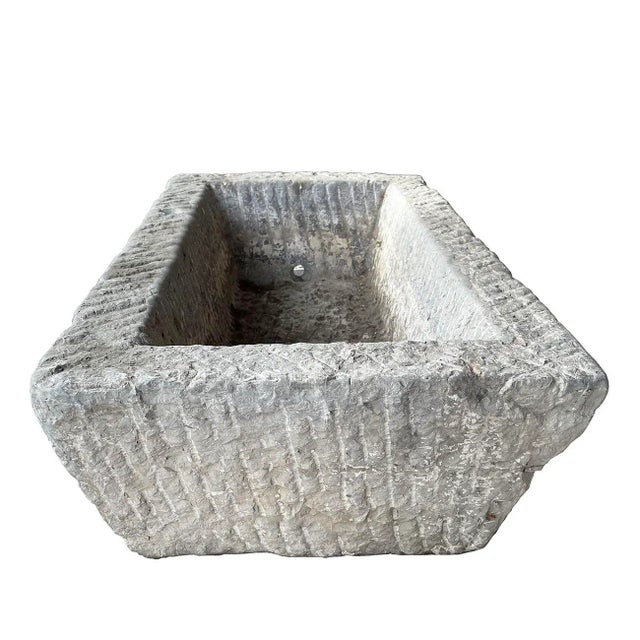 Gray 19th Century Antique Chinese Hand Chiseled Stone Trough/Planter For Sale - Image 8 of 11
