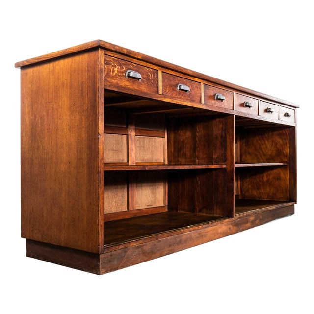 Épicerie Scrubbed Oak Shop Counter, 1940s For Sale