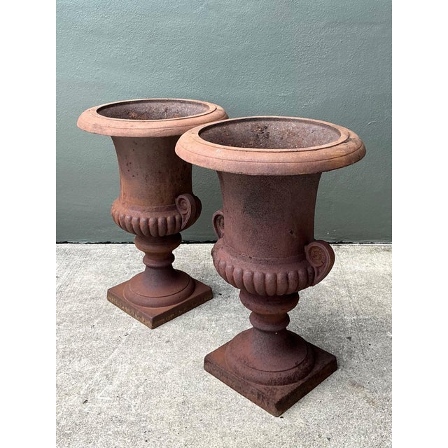 Vintage Cast Iron Garden Urns - Pair For Sale - Image 18 of 18