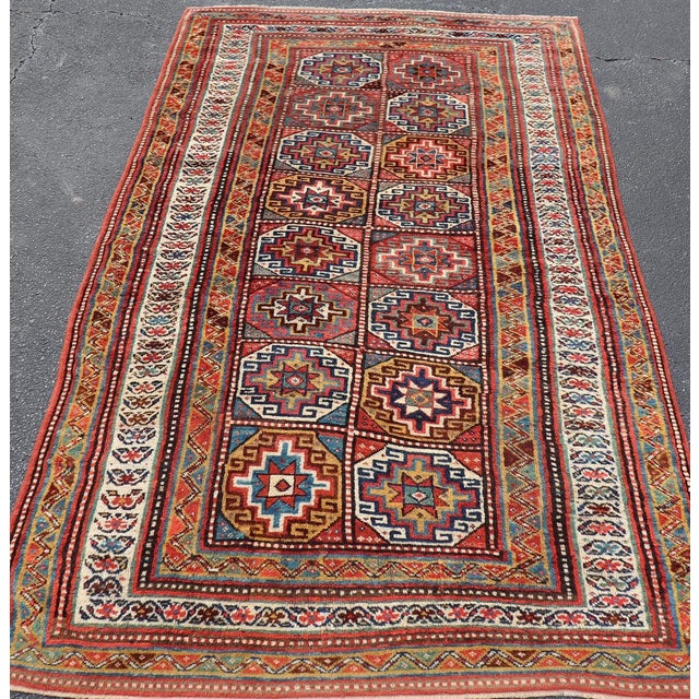 Red Antique Caucasian Kazak Rug With Red Field and Star Medallion Design For Sale - Image 8 of 12