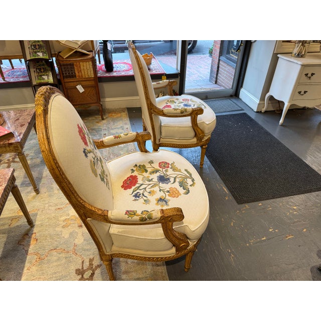 French Antique French Louis XVI Style Gilded Wood Side Chairs For Sale - Image 3 of 11