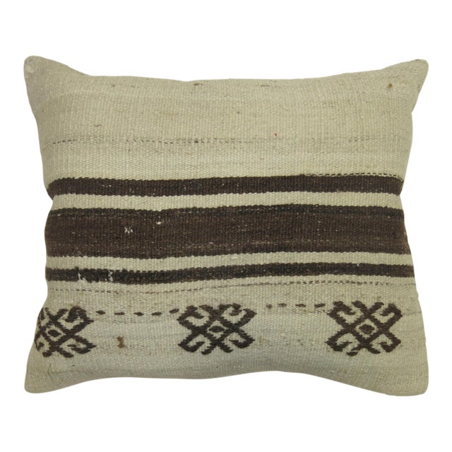 Brown Beige Kilim Pillow rug no. p3310 For Sale