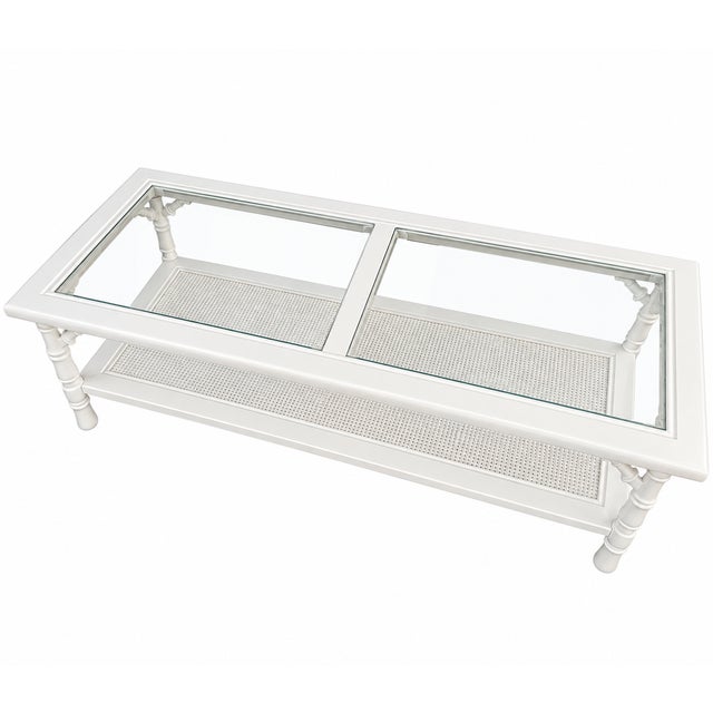 Vintage Faux Bamboo Glass Top Coffee Table in Super White Satin For Sale - Image 9 of 12