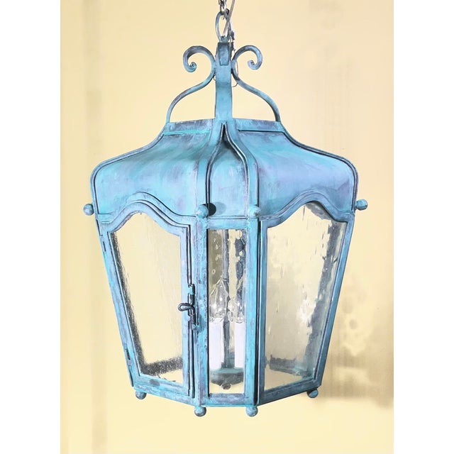 Exquisite Vintage Verdigris Hand -Forge Iron Hanging Lantern For Sale - Image 11 of 18