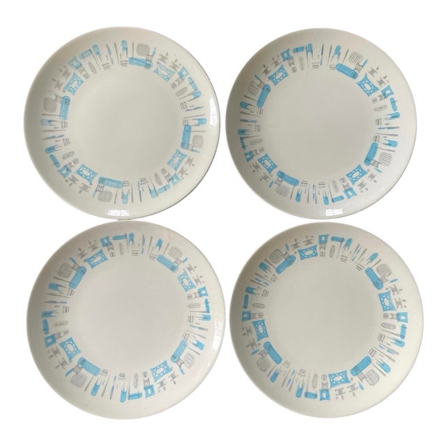 Set of Four (4) MCM Blue Heaven by Royal China 10 1/8” Plates For Sale