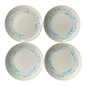 Set of Four (4) MCM Blue Heaven by Royal China 10 1/8” Plates