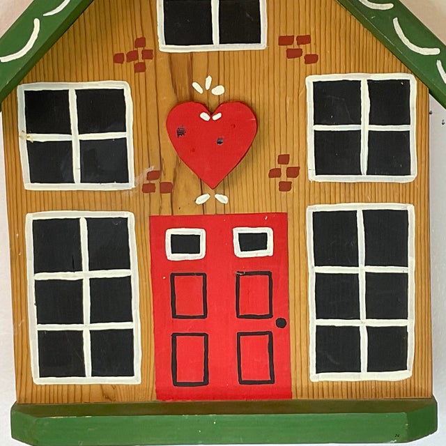 Vintage Arts and Crafts Danish Style Hand Painted Wooden House Key Hook