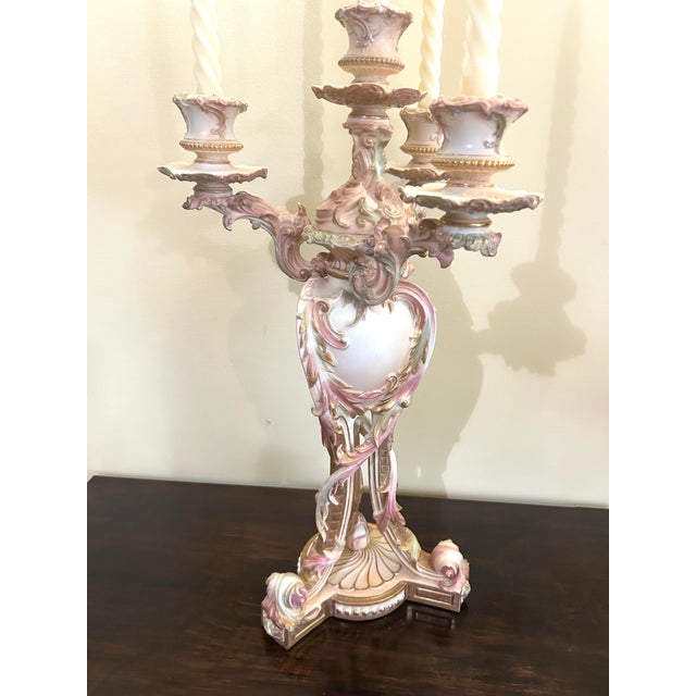 Royal Worcester Rare, Royal Worcester Porcelain, Four-Light Candelabra, Dated 1892 For Sale - Image 4 of 12