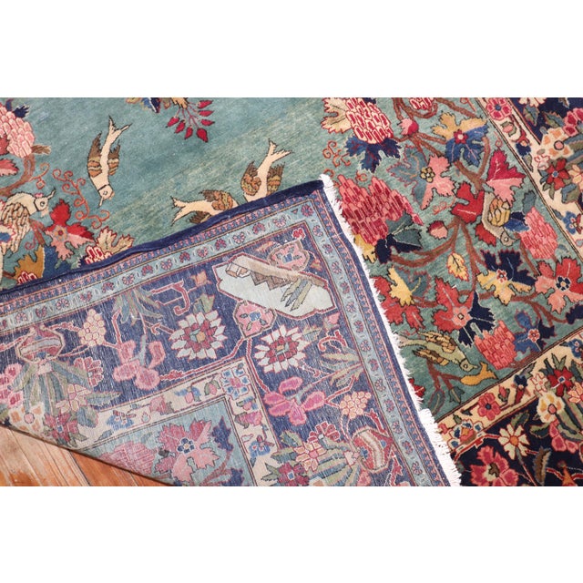 Early 20th Century Emerald Green Botanical Antique Persian Kashan Rug - 4'5" x 6'9" For Sale - Image 5 of 9