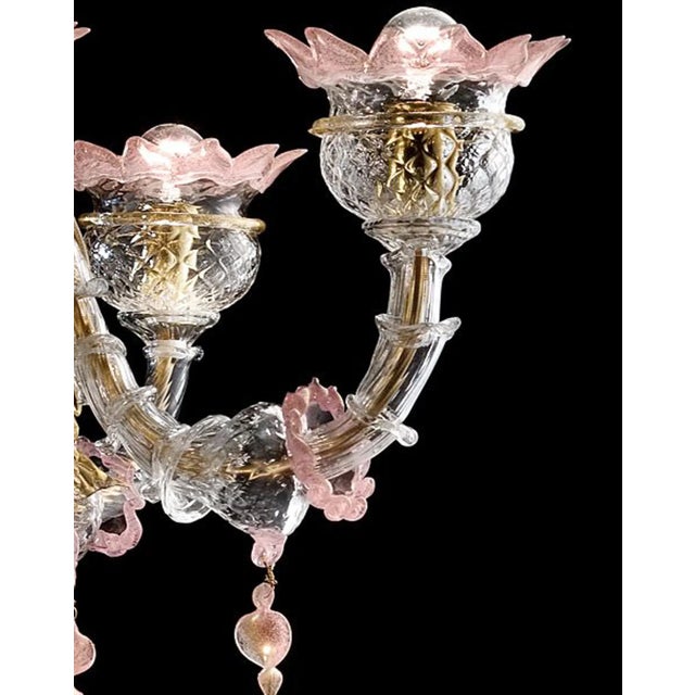 Venetian Murano Glass Chandelier with pink flowers Detail full of Gold-laf , a chandelier for contemporary and traditional...