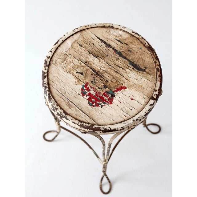 Vintage Twisted Iron Garden Stool With Wood Top For Sale - Image 11 of 14