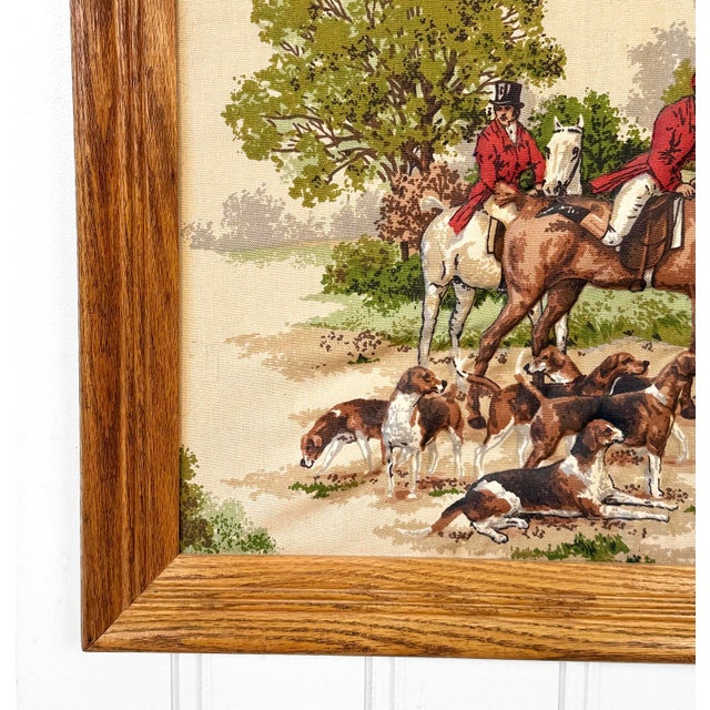 Wood Vintage English Traditional Equestrian Fox Hunt 3d Textile & Oak Wall Art For Sale - Image 7 of 9