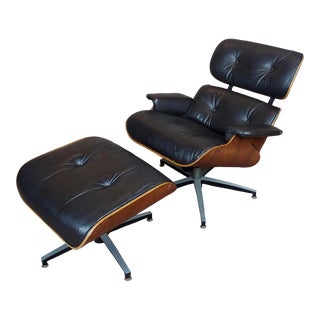 Mid Century Modern Plycraft Leather Lounge Chair & Ottoman For Sale