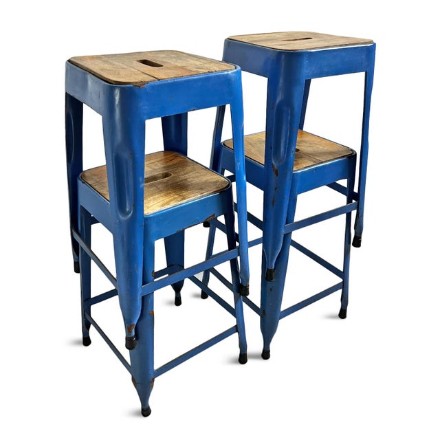 Late 20th Century Vintage Industrial Blue Iron Stool For Sale - Image 5 of 7