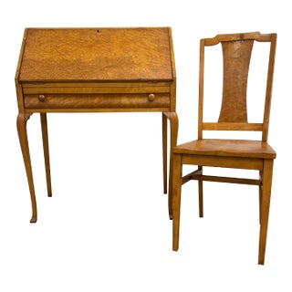 Vintage French Louis XVI Country Style Secretary Desk With Chair For Sale