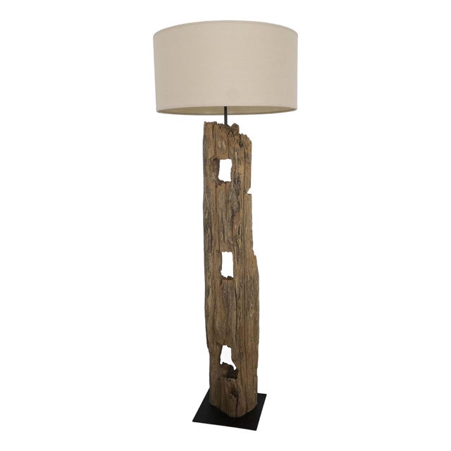 Natural driftwood floor lamp For Sale