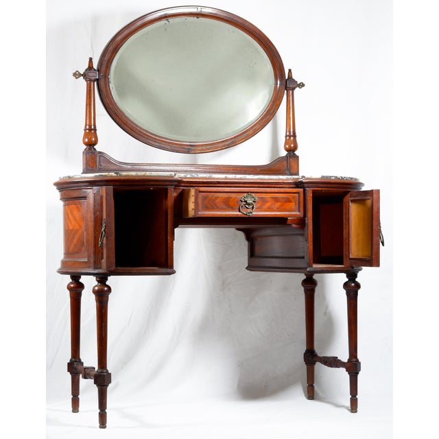 20th Century Walnut Vanity Dressing Table with Tilting Mirror and Arabescato Marble Top, 1890s For Sale - Image 3 of 12