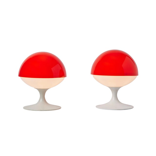 1960s Max Bill Red & White Table Lamps for Temde Leuchten, Switzerland - a Pair For Sale - Image 13 of 13