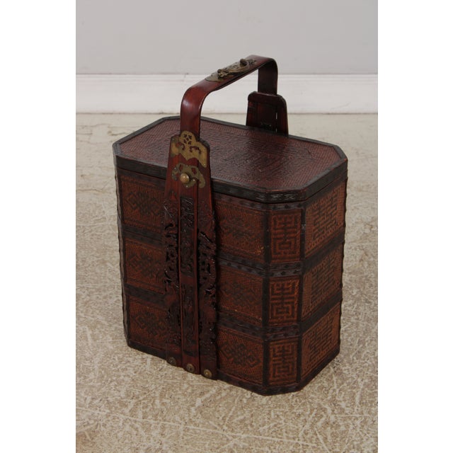 Chinese Vintage Chinese Tiered Rattan Wedding Basket For Sale - Image 3 of 16
