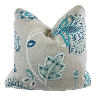 Thibaut "Portofino Embroidery" in Blue/Aqua 22" Pillows-A Pair For Sale