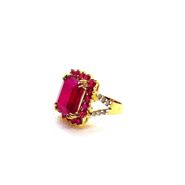 Bochic “Orient” Vintage Natural Ruby & Amethyst Ring Set In 18K Gold & Silver For Sale - Image 4 of 9