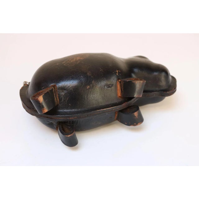 Mid-Century Japanese Modern Kounoike Leather and Brass Hippo Coin Bank For Sale - Image 4 of 12