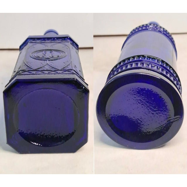 Blue Vintage Cobalt Blue Glass Bottle Vase Lot of 3 Decorative Embossed Glass 12" For Sale - Image 8 of 11