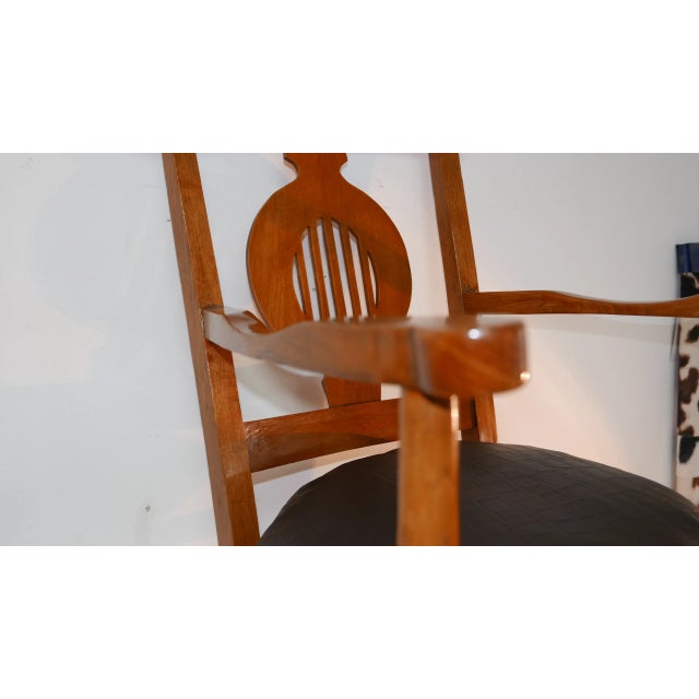 Antique Jugenstil Beech & Leather Stool For Sale - Image 3 of 11