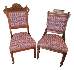 Antique Victorian Eastlake Style Parlor Accent Chairs - Set of 2
