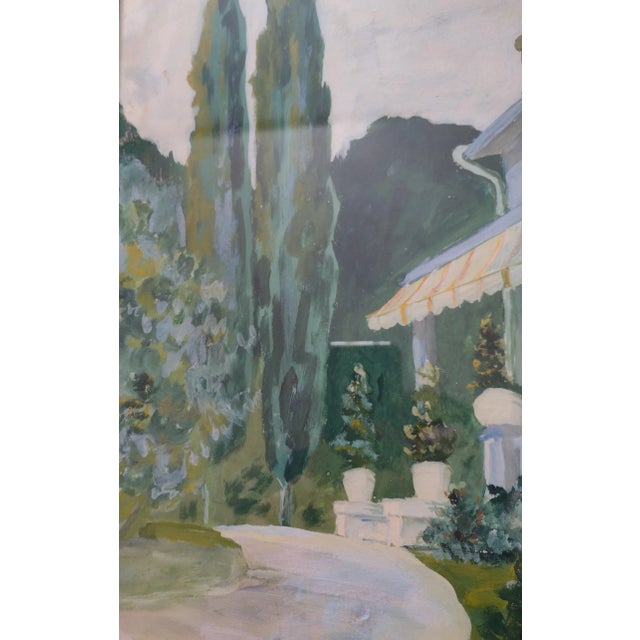 Mid 20th Century Vintage Impressionist House and Trees Green Painting, Framed For Sale - Image 5 of 7