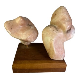 1970s Modern Rose Marble Sculpture on Wooden Base For Sale