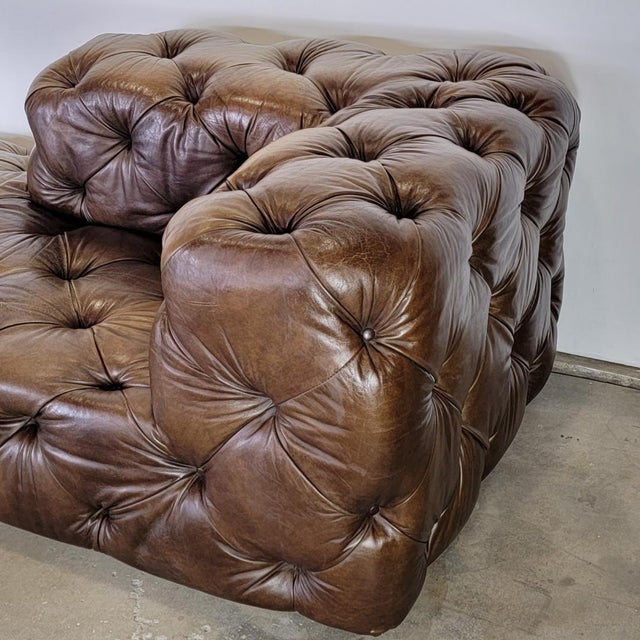 Restoration Hardware Soho Leather Chesterfield Tufted Chaise Chairish