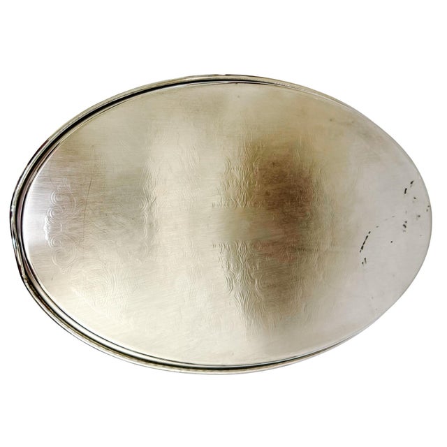 Mid 20th Century Silver Plated Gallery Tray & Sunburst Pressed Glass Hors d'Oeuvres Insert For Sale In San Diego - Image 6 of 7