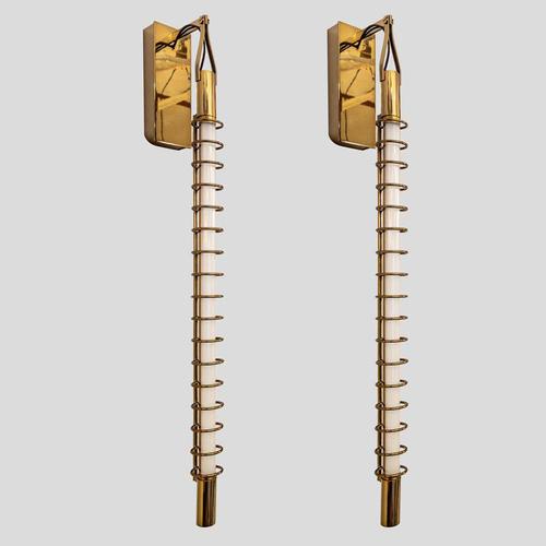 Wall Lights with Brass Rings and Tube Light, Set of 2 For Sale - Image 5 of 13