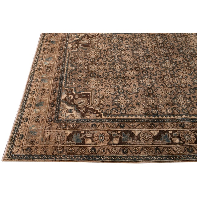 1960s Vintage Persian Distressed Brown Handmade Medallion Wool Runner For Sale - Image 4 of 9