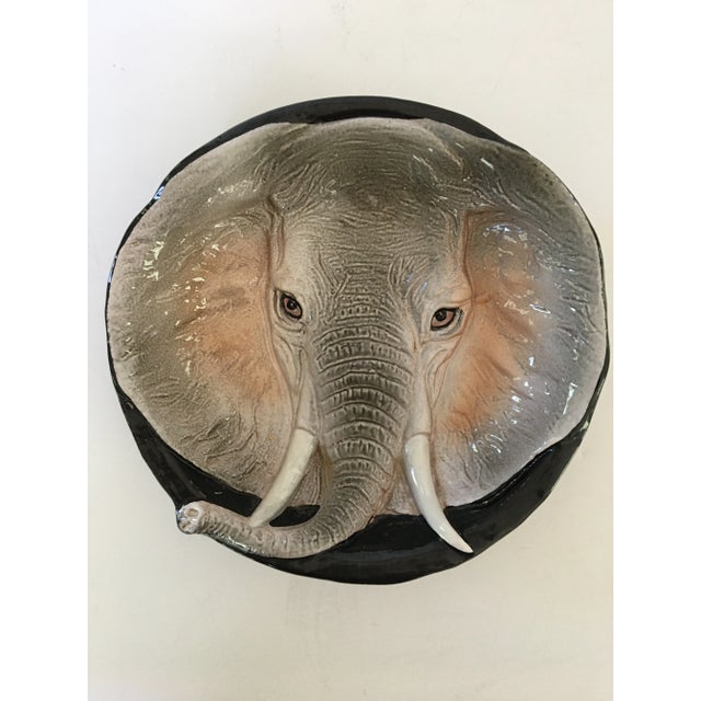 Offering a rare, heavy, Italian made, catchall/bowl in the shape of a large eared elephant. This collectible art pottery...