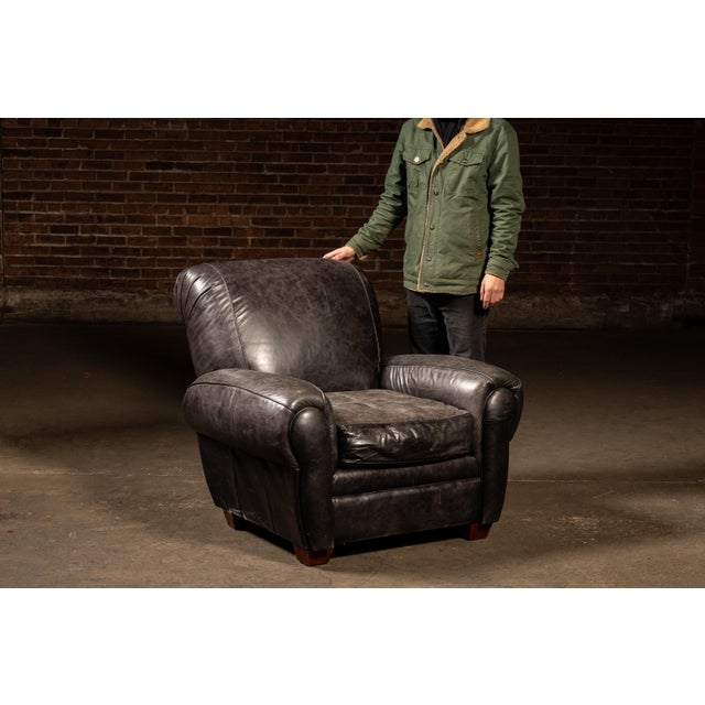 2000s; Klaussner Furniture Industries - Asheboro, NC Substantial lounge armchair upholstered in black leather, built with...