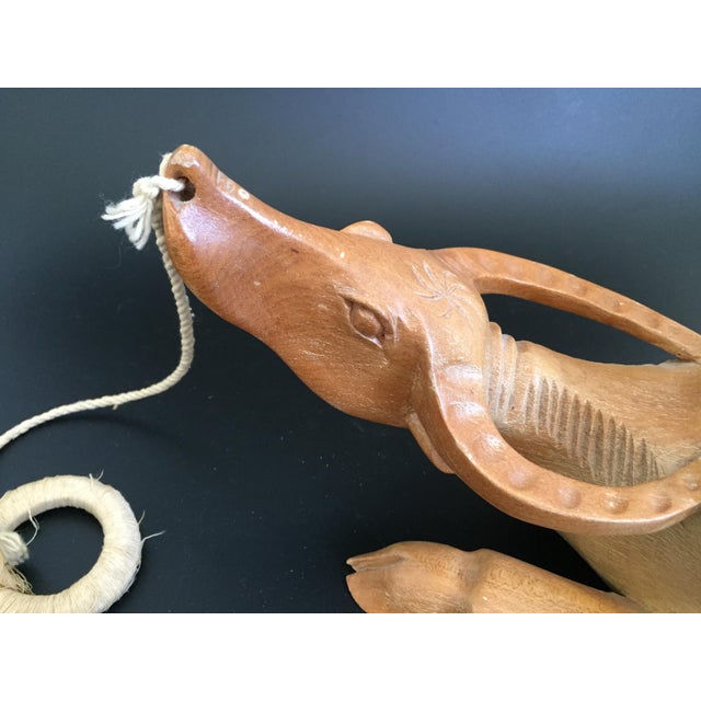 Tan Vintage Handcrafted Wood Water Buffalo Wine Bottle Holder Caddy For Sale - Image 8 of 12