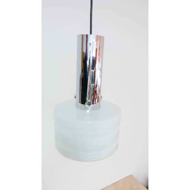 Mid-Century Modern German Opal Glass Chrome Pendant Lamp from Glashütte Limburg, 1970s For Sale - Image 3 of 9