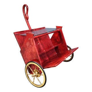 Italian Lacquered Goatskin Swan Bar Cart by Aldo Tura, 1960s For Sale