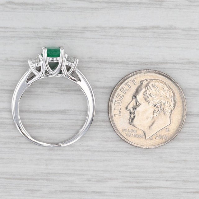 Green 1.10ctw Oval Emerald Diamond Ring 14k White Gold Size 4.5 For Sale - Image 8 of 8