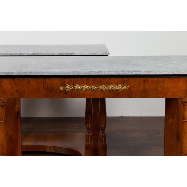 Wood Pair of French 1860s Napoleon III Period Walnut Console Tables with Marble Tops For Sale - Image 7 of 12