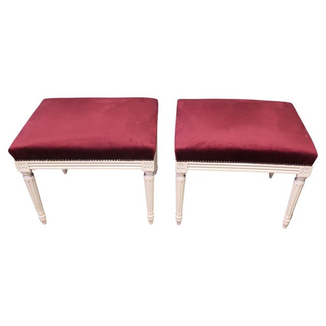 Red Red Velvet Library Stools, 1900, Set of 2 For Sale - Image 8 of 8