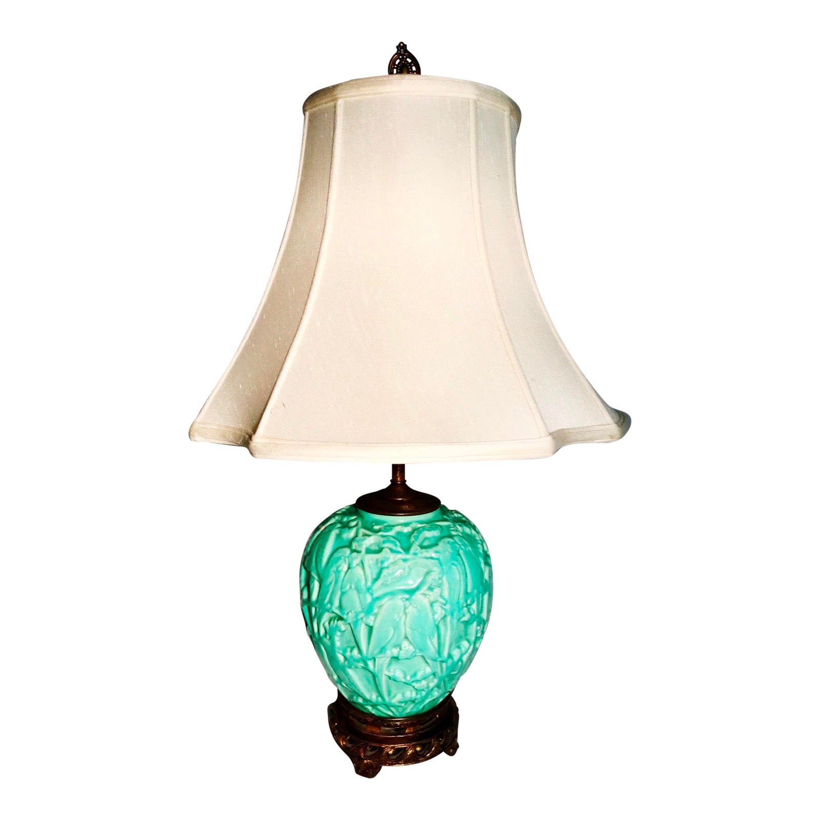 1930s French Art Deco Green Ceramic Bird Lamp Chairish