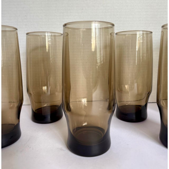 Mid-Century Modern Set of 7 Mid-Century Modern Smoky Brown Sculptural Highball Glasses For Sale - Image 3 of 5